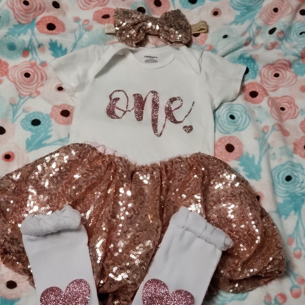Baby girl ONE year old Rose Gold Outfit